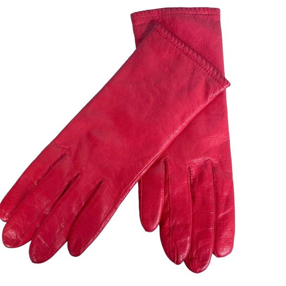 Woman's Grandoe soft Leather Gloves size 7 knit lined Red - Picture 2 of 12